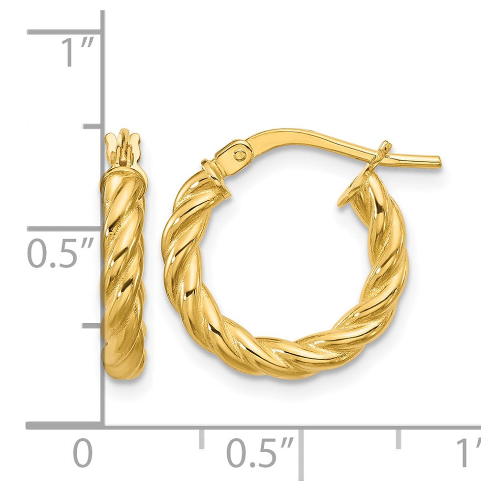 14K Polished and Twisted Round Hoop Earrings