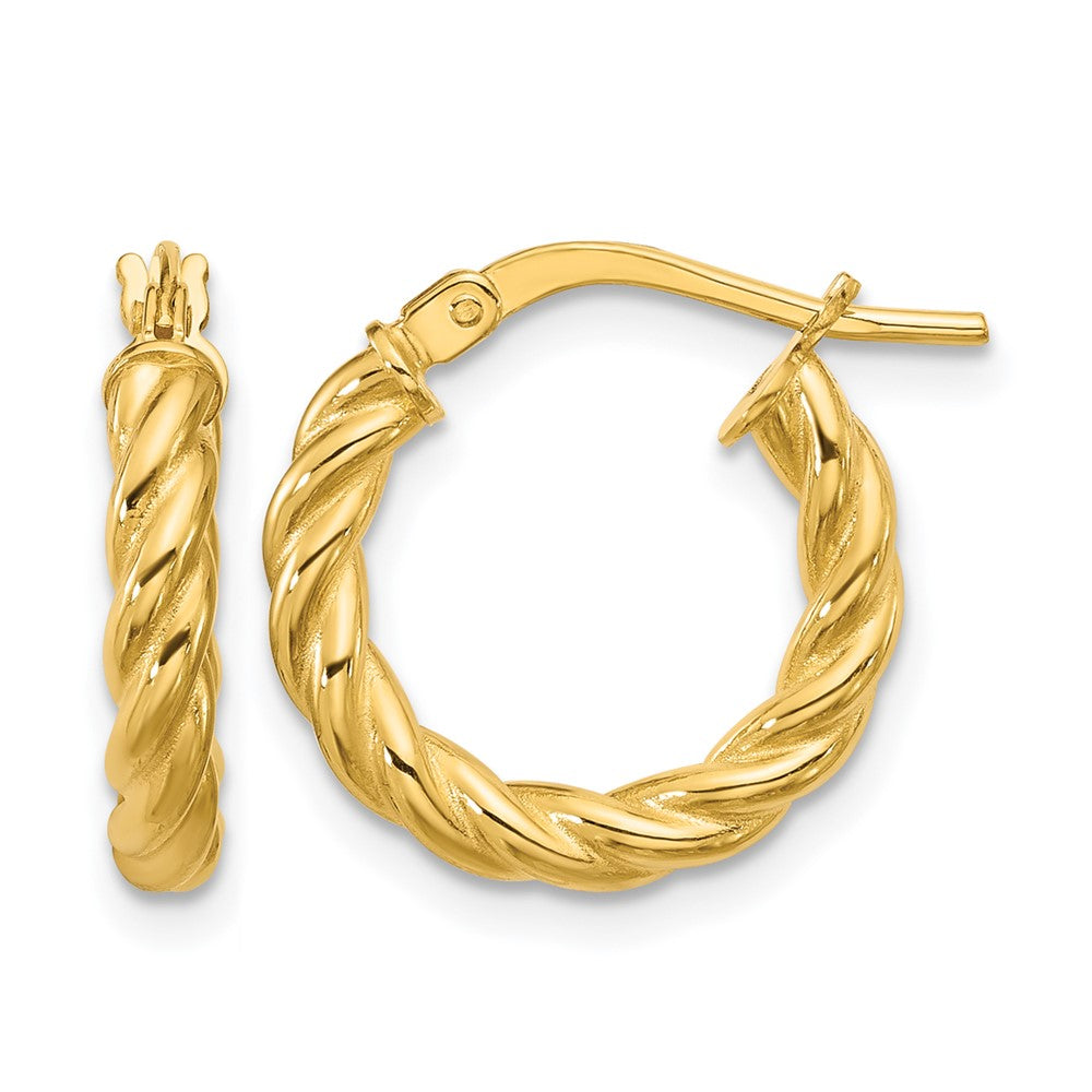 14K Polished and Twisted Round Hoop Earrings