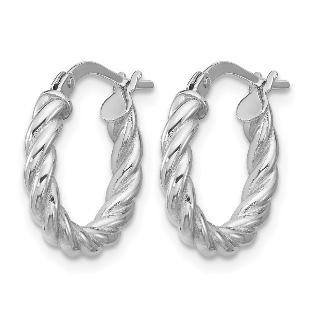 14K w/White RH-plat Polished/Twisted Round Hoop Earrings