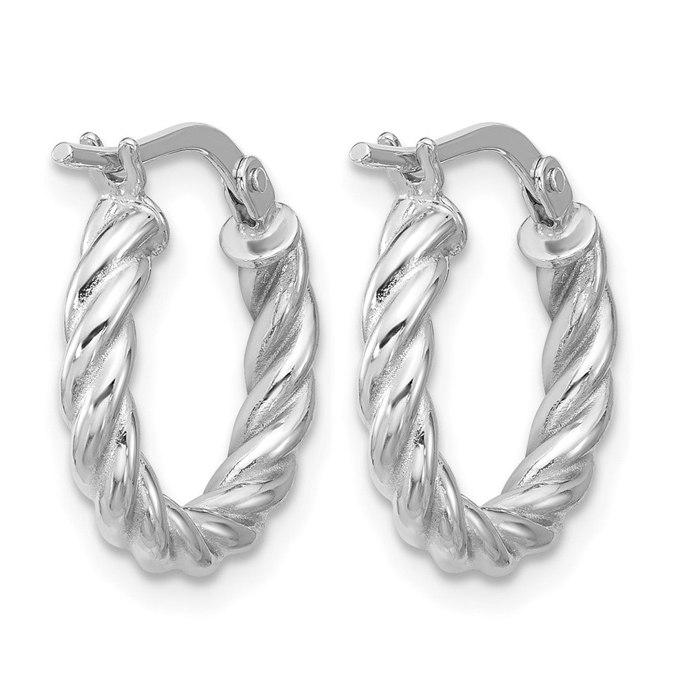 14K w/White RH-plat Polished/Twisted Round Hoop Earrings