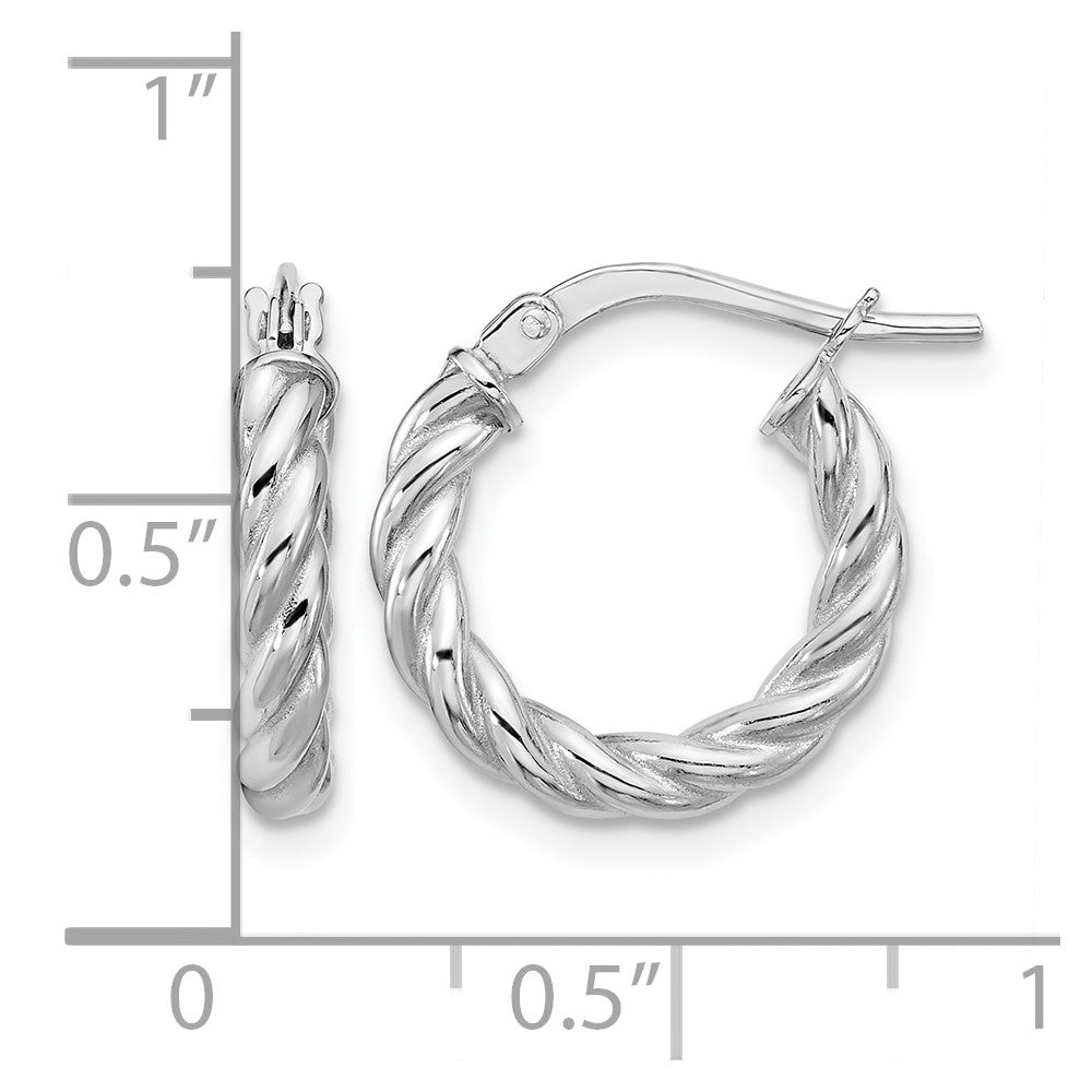 14K w/White RH-plat Polished/Twisted Round Hoop Earrings