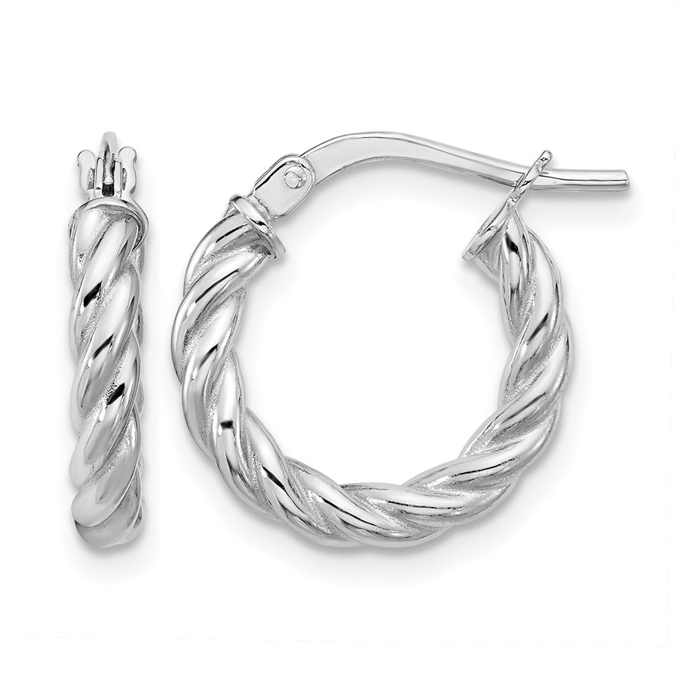 14K w/White RH-plat Polished/Twisted Round Hoop Earrings