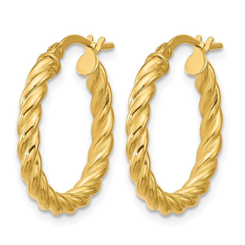 14K Polished and Twisted Round Hoop Earrings