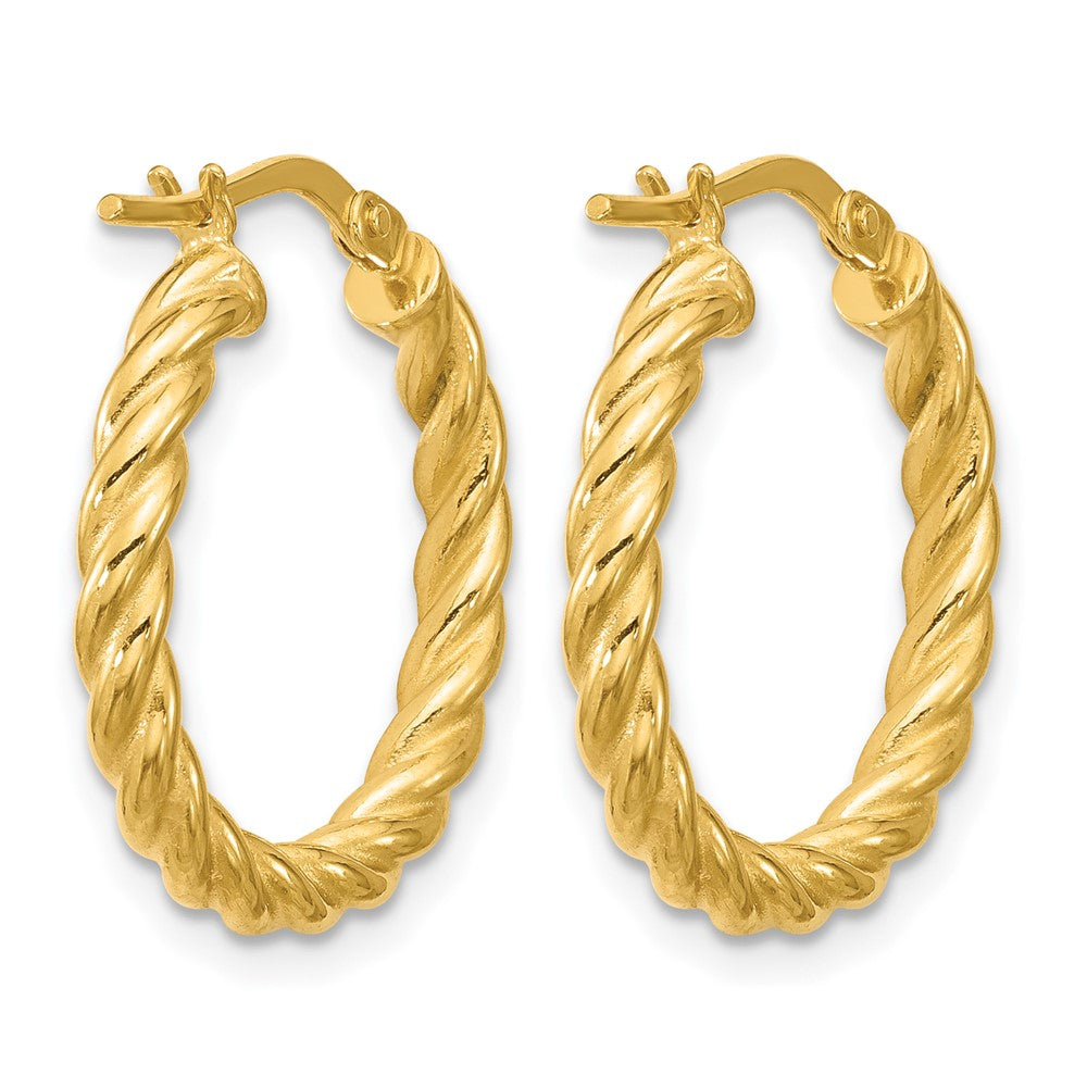 14K Polished and Twisted Round Hoop Earrings