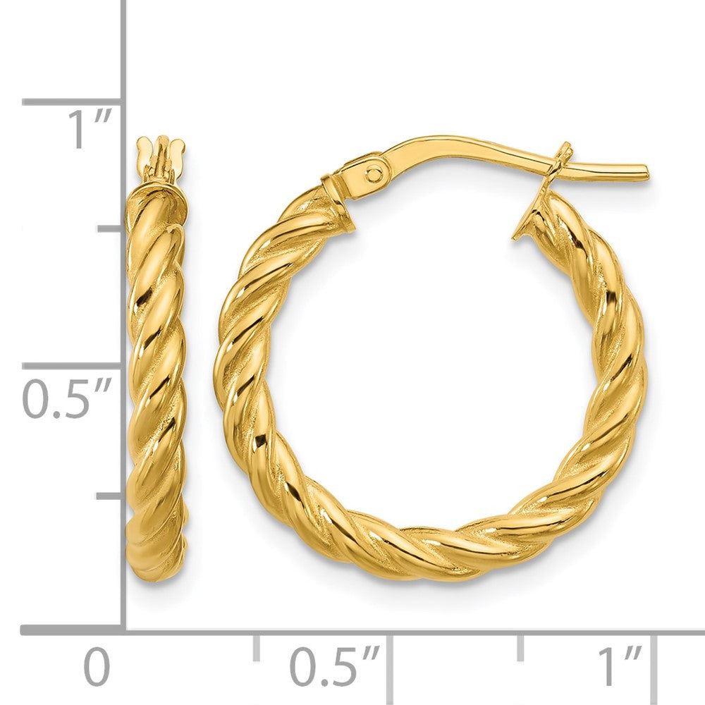 14K Polished and Twisted Round Hoop Earrings