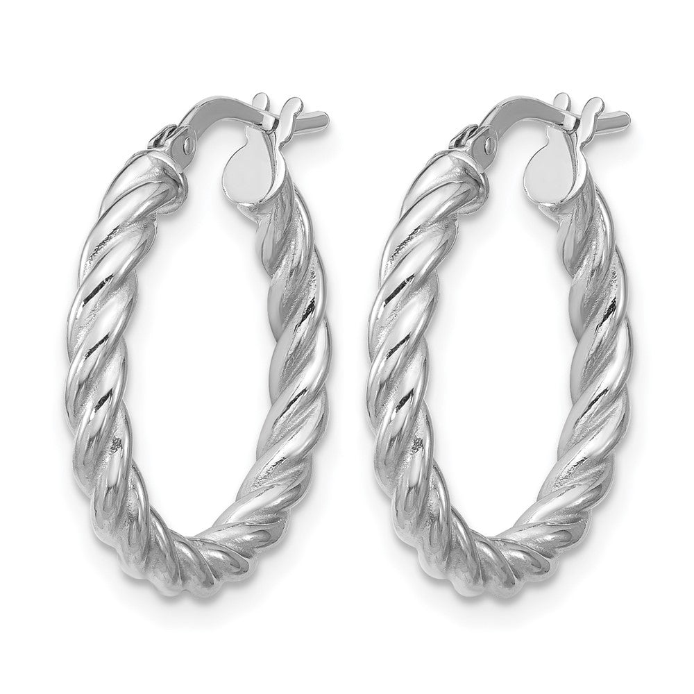 14K w/White RH-plat Polished/Twisted Round Hoop Earrings