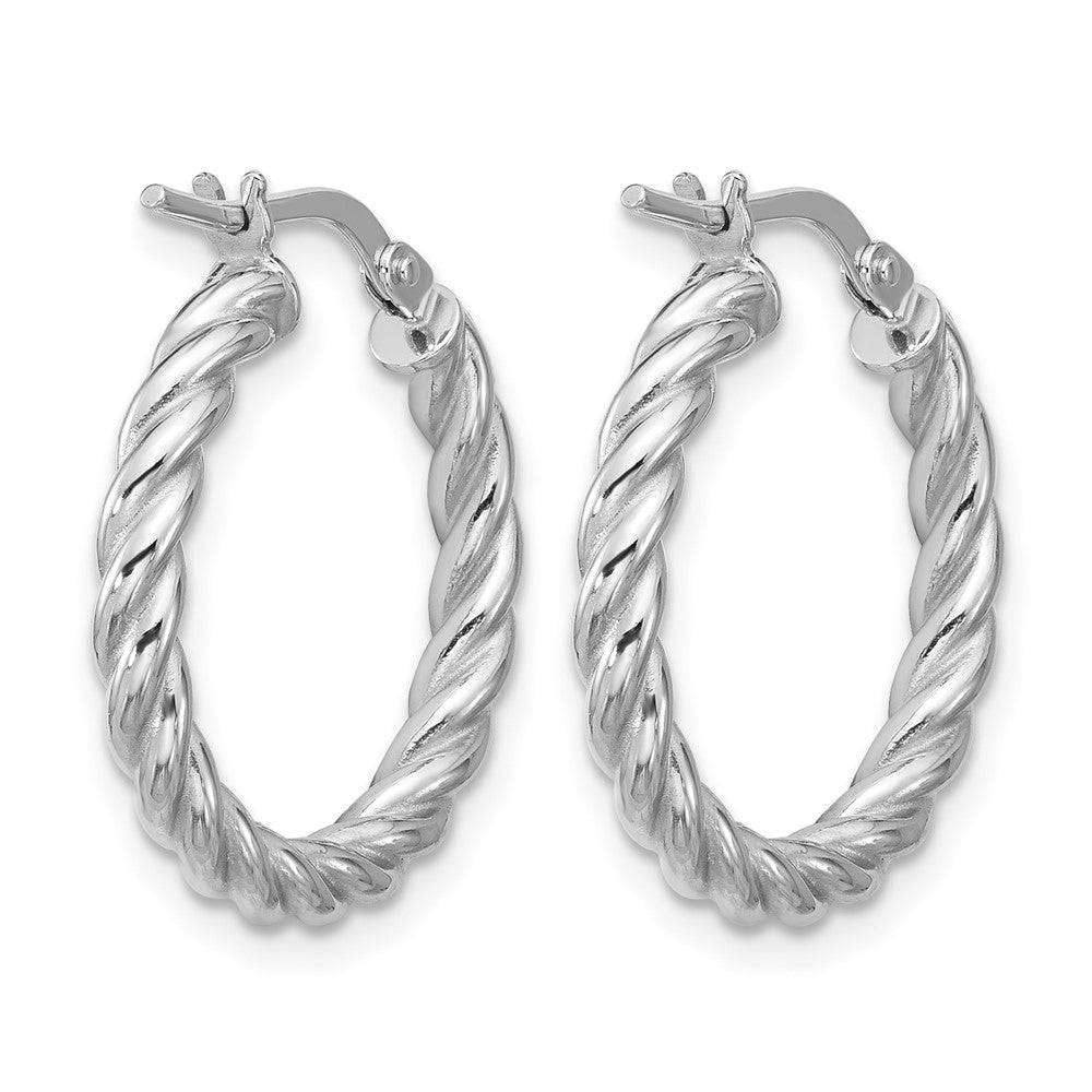 14K w/White RH-plat Polished/Twisted Round Hoop Earrings