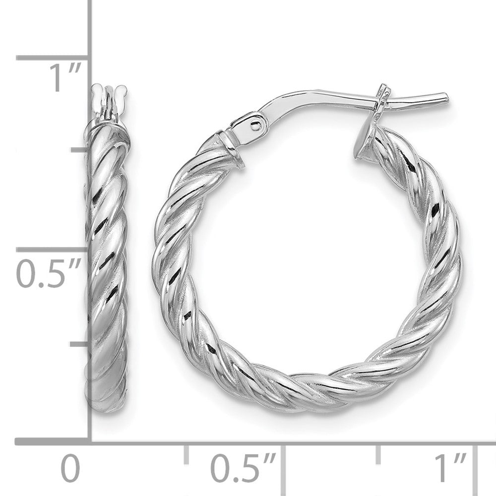 14K w/White RH-plat Polished/Twisted Round Hoop Earrings