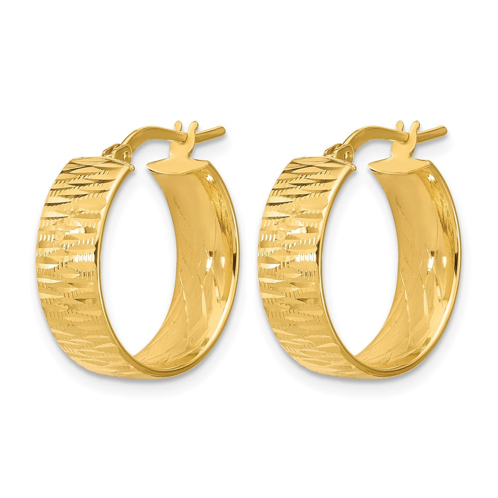 14K Polished and Diamond-cut Round Hoop Earrings