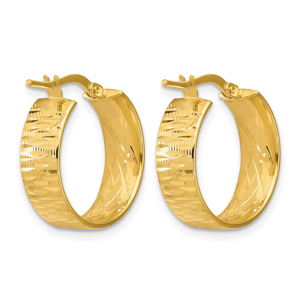 14K Polished and Diamond-cut Round Hoop Earrings