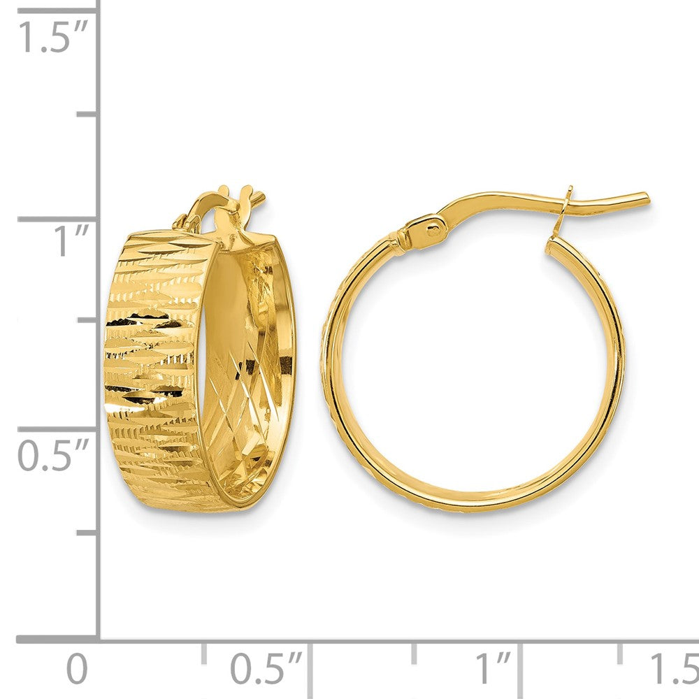 14K Polished and Diamond-cut Round Hoop Earrings