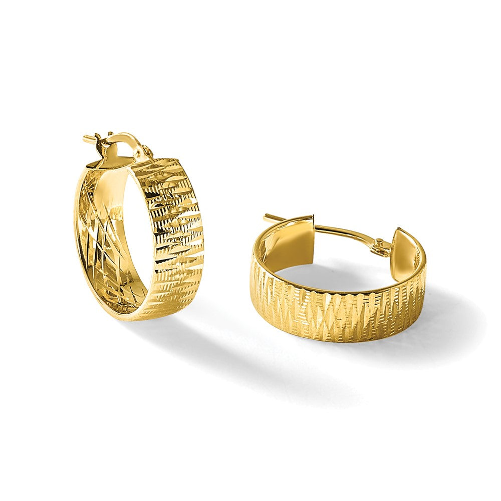 14K Polished and Diamond-cut Round Hoop Earrings