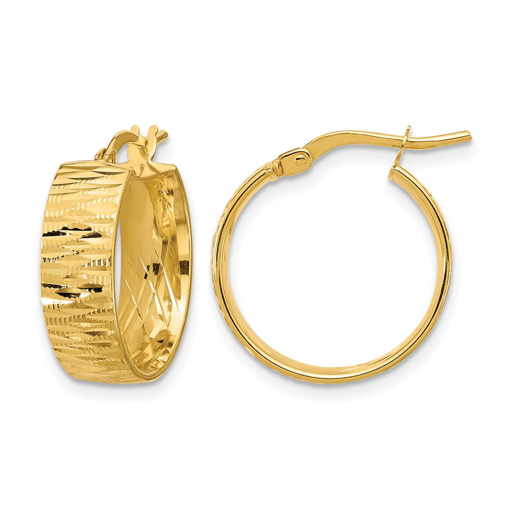 14K Polished and Diamond-cut Round Hoop Earrings
