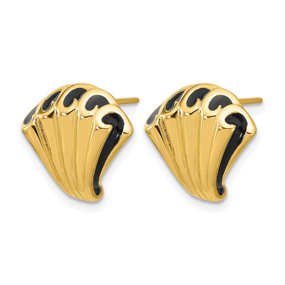 14K w/Black Enamel Polished Fancy Post Earrings