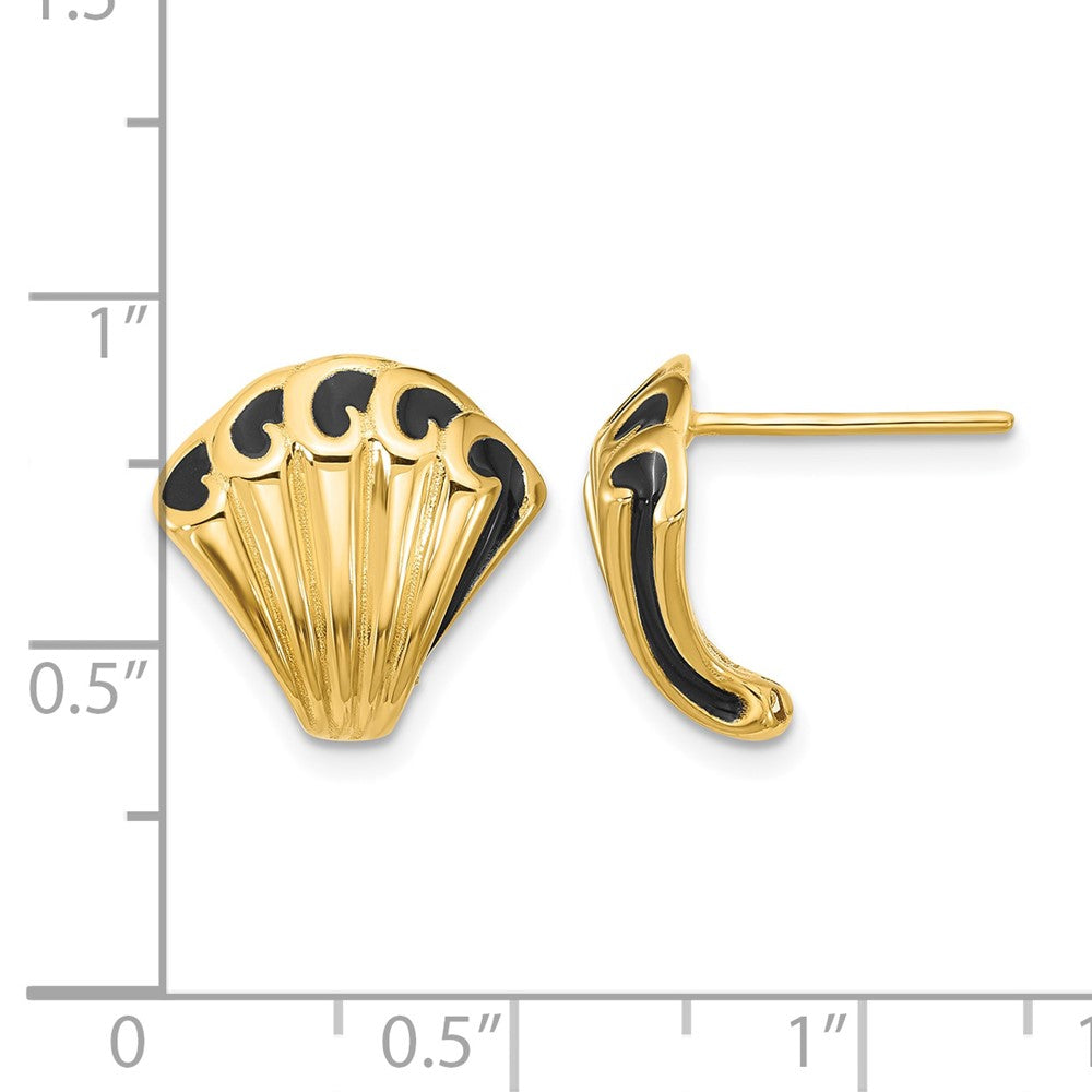 14K w/Black Enamel Polished Fancy Post Earrings
