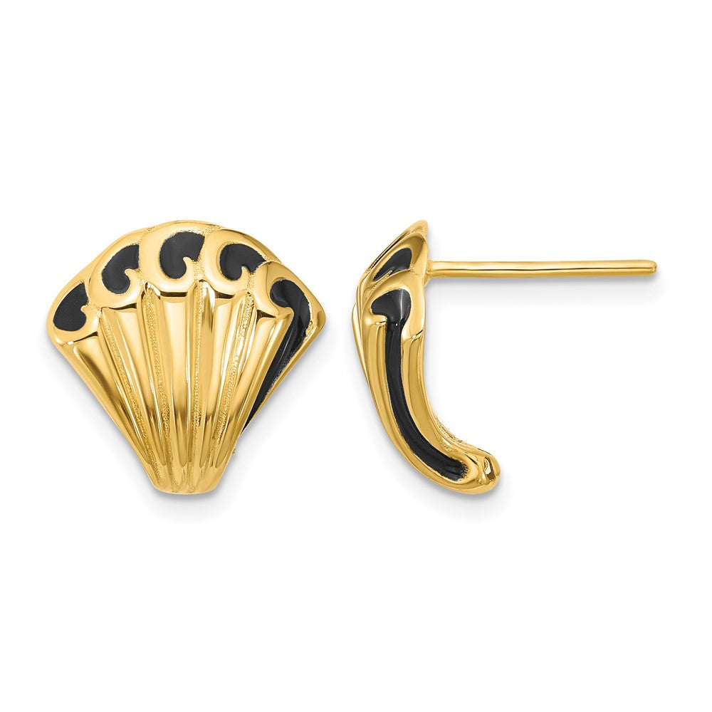14K w/Black Enamel Polished Fancy Post Earrings