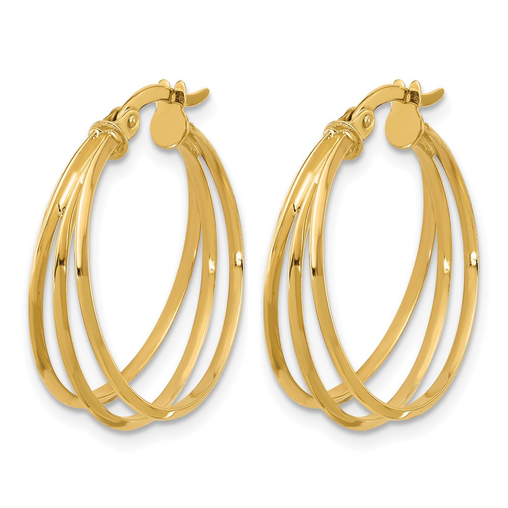 14K Polished 3-row Round Hoop Earrings