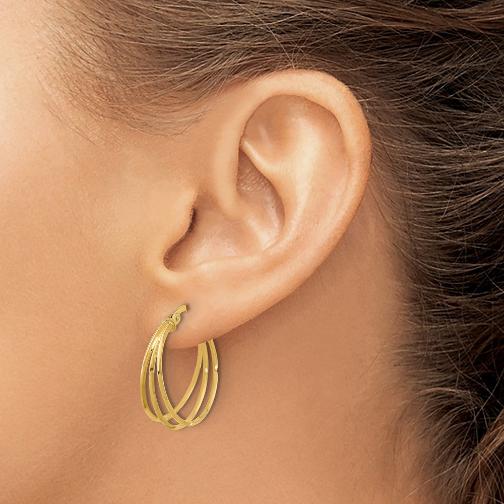 14K Polished 3-row Round Hoop Earrings
