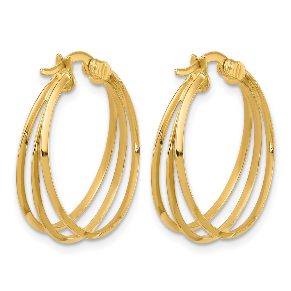 14K Polished 3-row Round Hoop Earrings