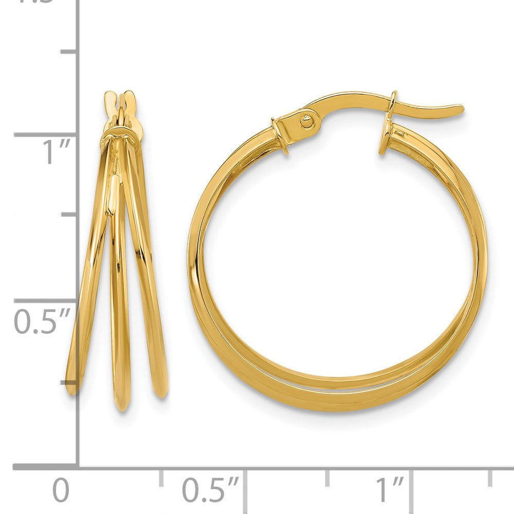 14K Polished 3-row Round Hoop Earrings