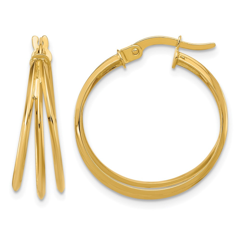 14K Polished 3-row Round Hoop Earrings