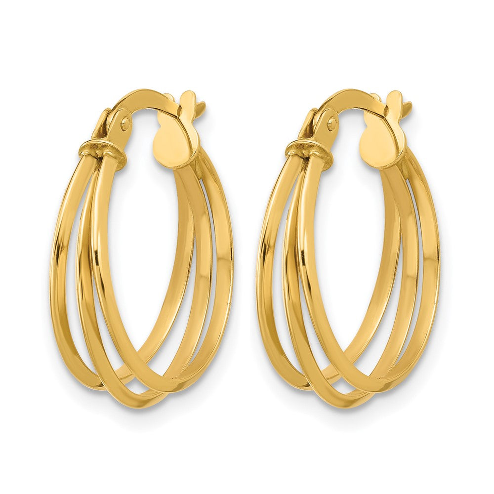 14K Polished 3-row Round Hoop Earrings