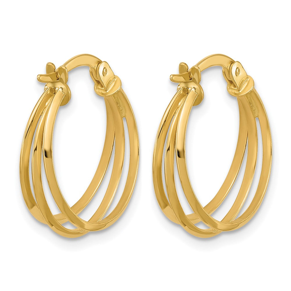 14K Polished 3-row Round Hoop Earrings