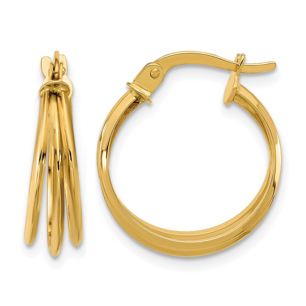 14K Polished 3-row Round Hoop Earrings