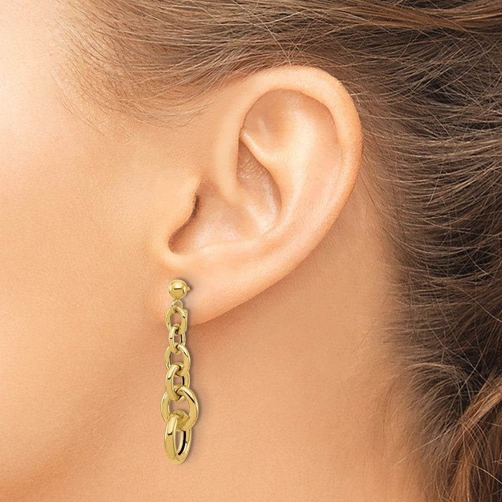14K Polished Fancy Circle Link Dangle Post Earrings