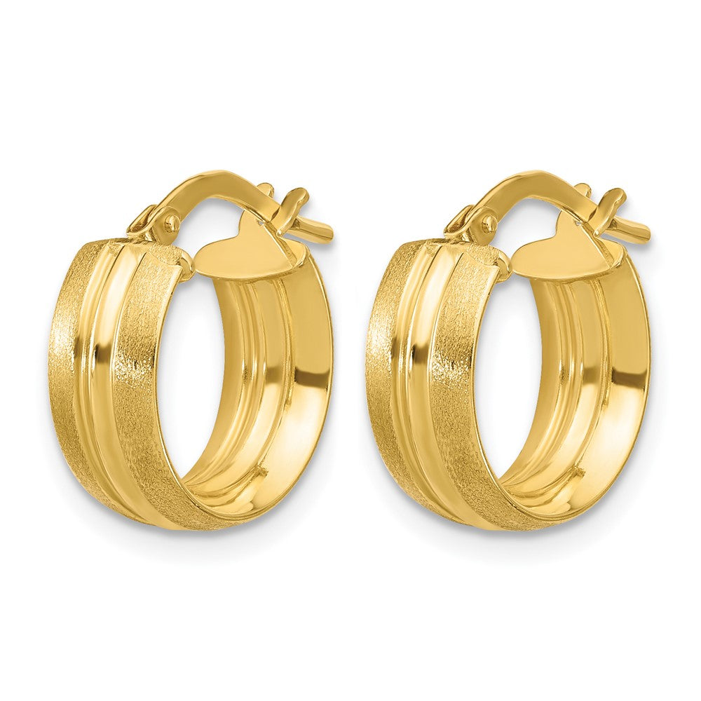 14K Polished and Satin Round Hoop Earrings