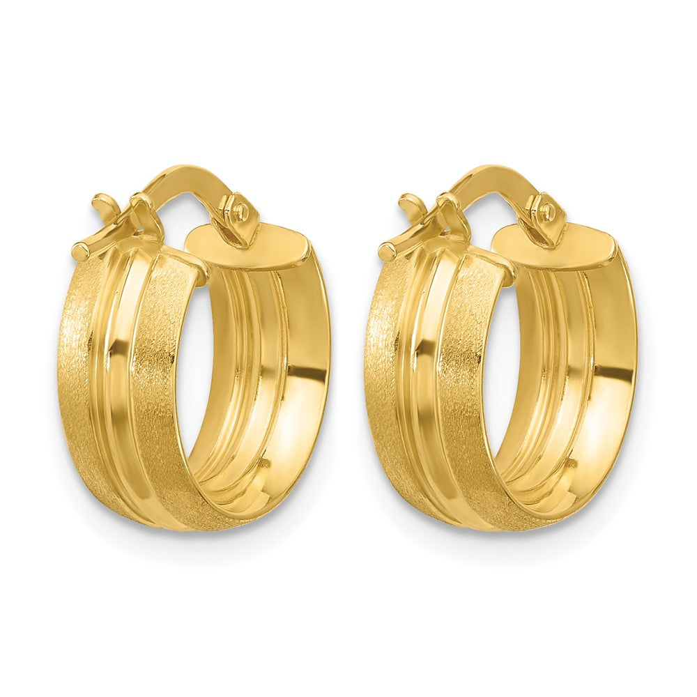 14K Polished and Satin Round Hoop Earrings