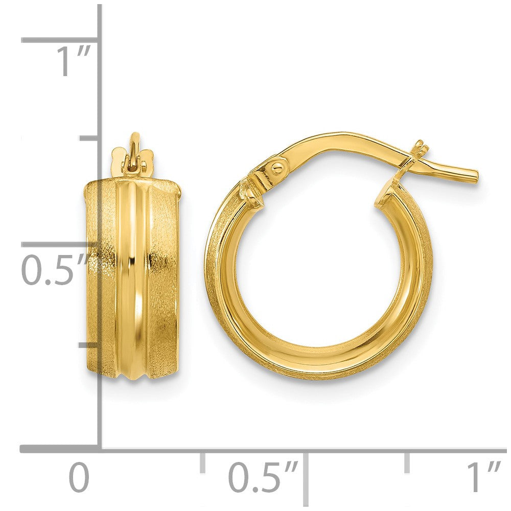 14K Polished and Satin Round Hoop Earrings