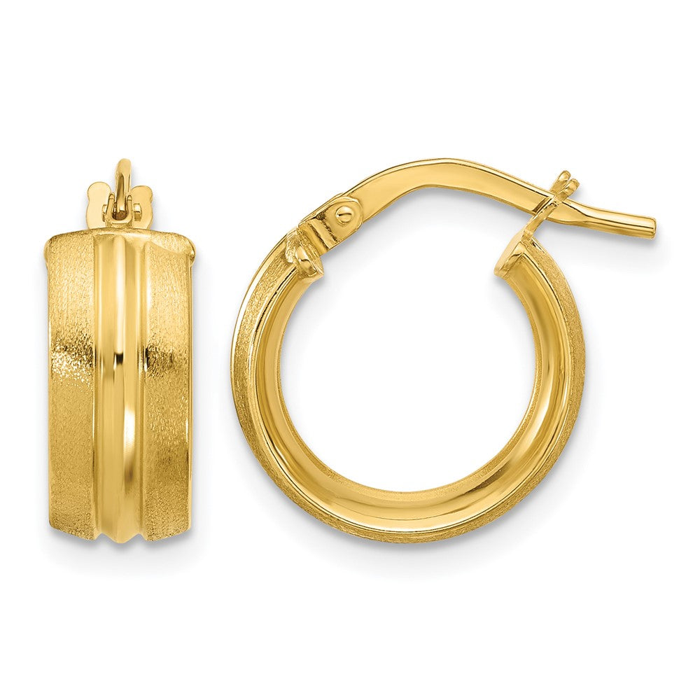 14K Polished and Satin Round Hoop Earrings