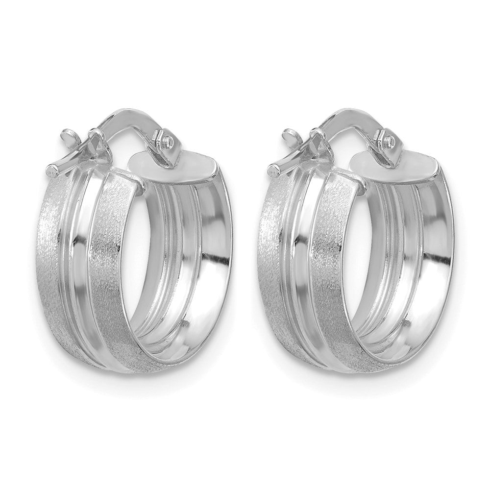 14K White Gold Polished and Satin Round Hoop Earrings