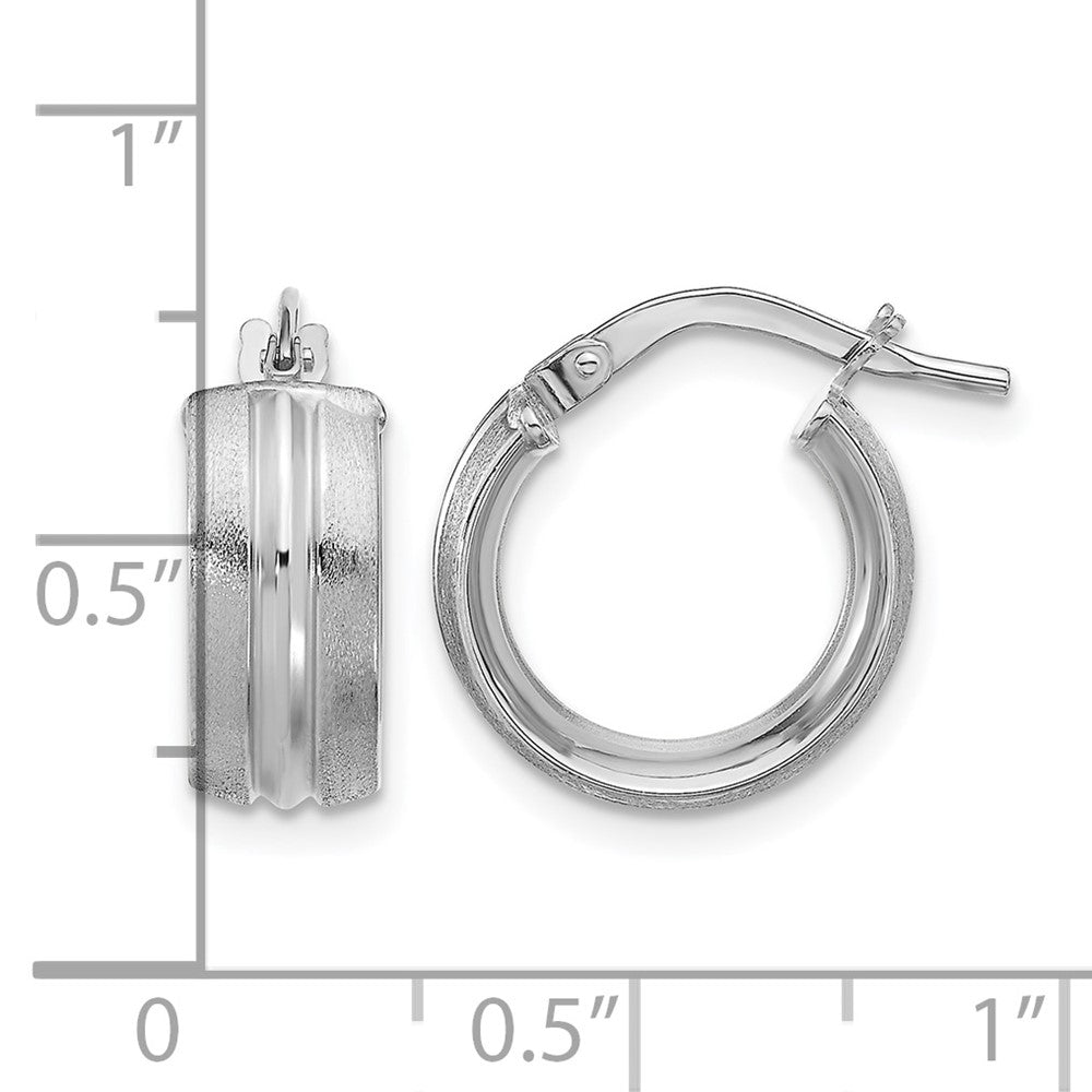 14K White Gold Polished and Satin Round Hoop Earrings