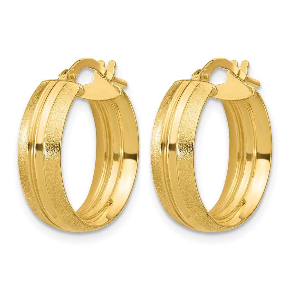 14K Polished and Satin Round Hoop Earrings