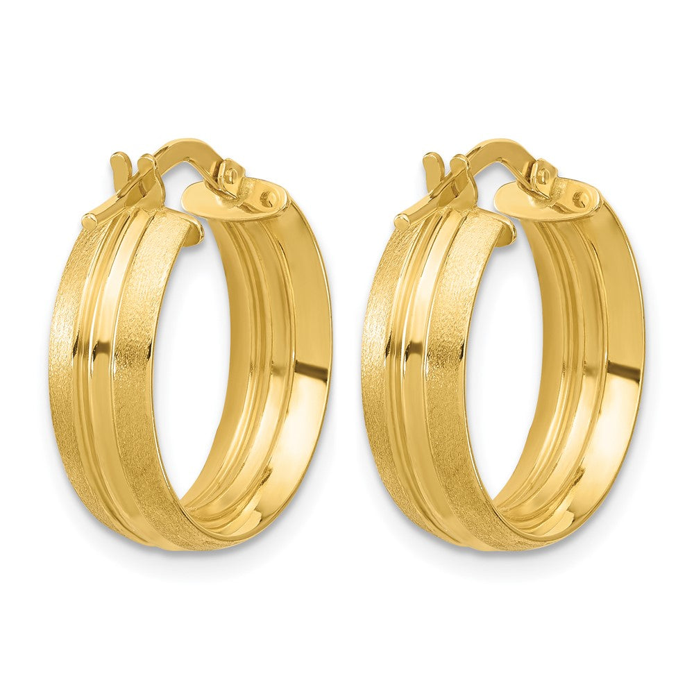 14K Polished and Satin Round Hoop Earrings