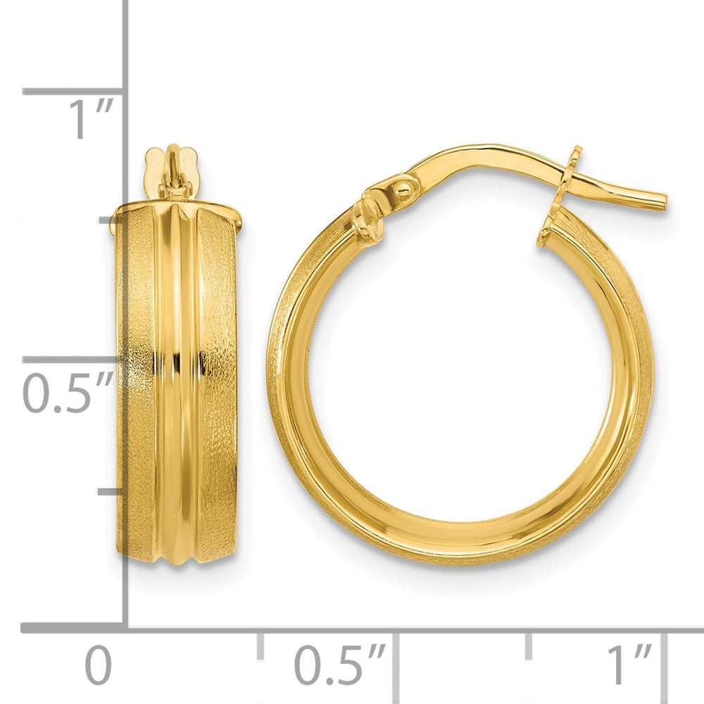 14K Polished and Satin Round Hoop Earrings