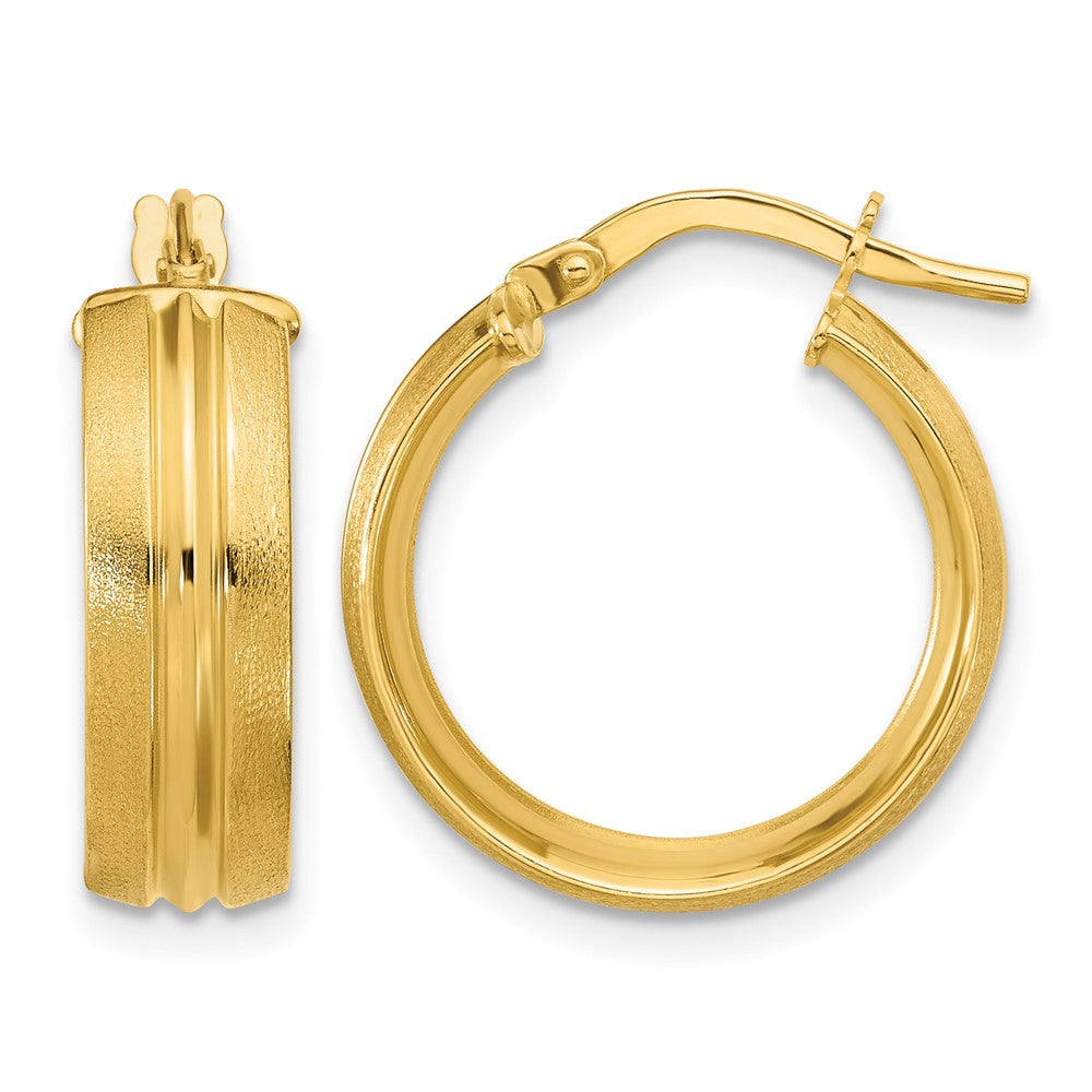 14K Polished and Satin Round Hoop Earrings