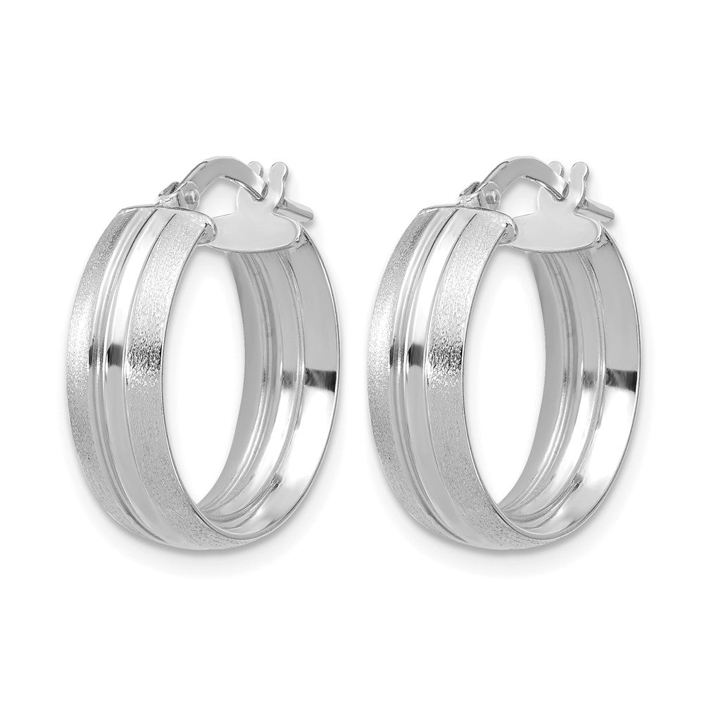 14K White Gold Polished and Satin Round Hoop Earrings