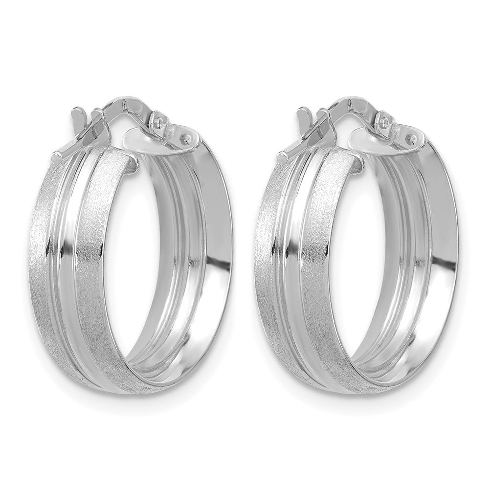 14K White Gold Polished and Satin Round Hoop Earrings