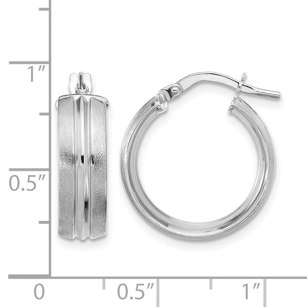 14K White Gold Polished and Satin Round Hoop Earrings