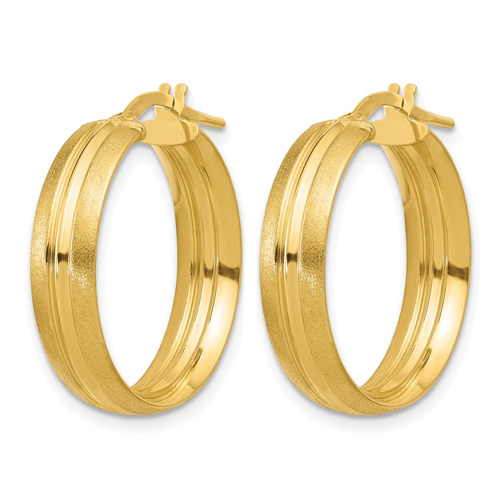 14K Polished and Satin Round Hoop Earrings