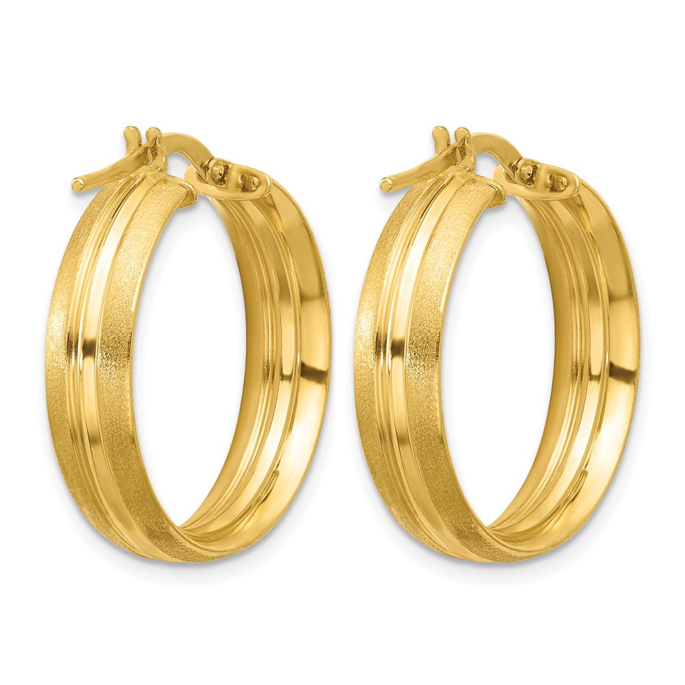 14K Polished and Satin Round Hoop Earrings