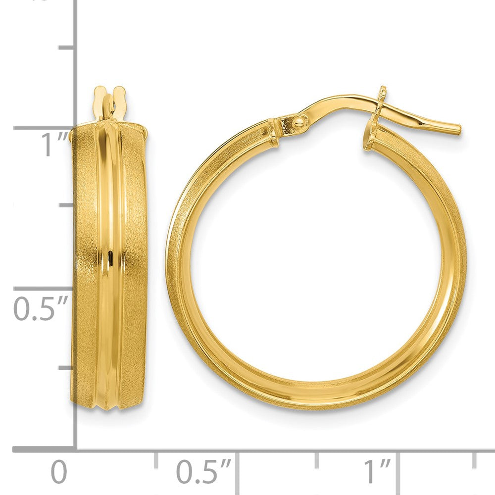 14K Polished and Satin Round Hoop Earrings
