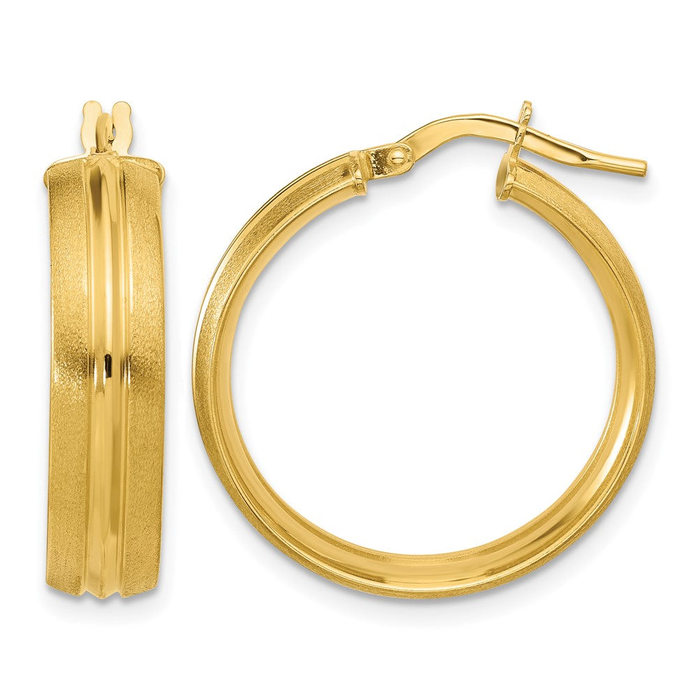 14K Polished and Satin Round Hoop Earrings
