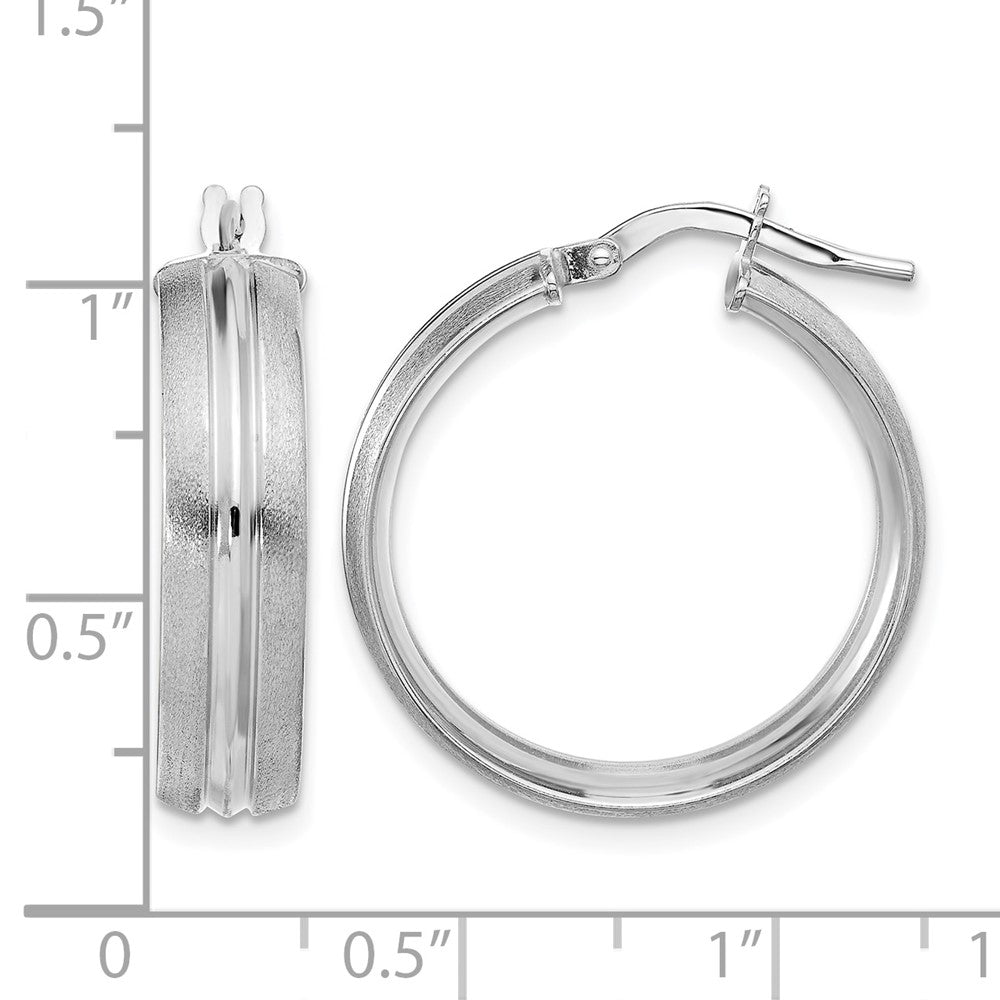 14K White Gold Polished and Satin Round Hoop Earrings