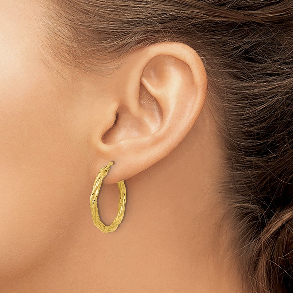 14K Polished Twisted Round Hoop Earrings