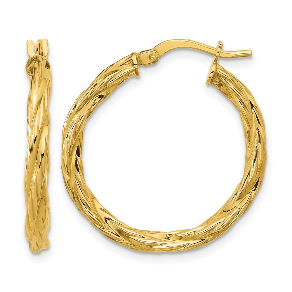 14K Polished Twisted Round Hoop Earrings
