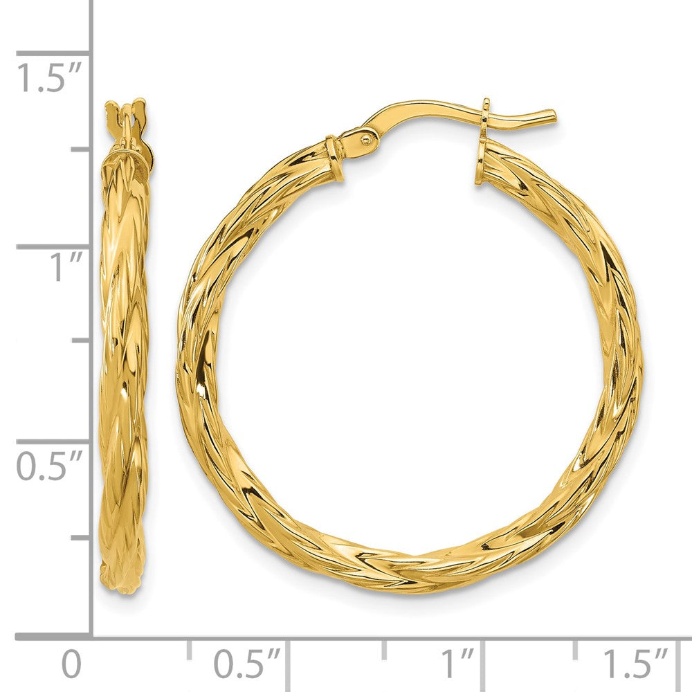 14K Polished Twisted Round Hoop Earrings